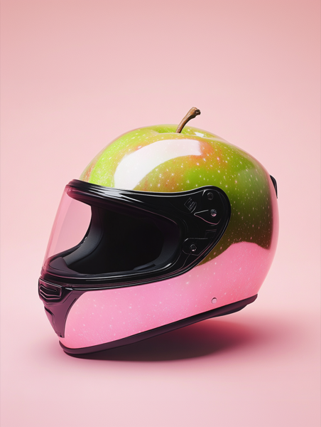 Apple shaped as a motorcycle helmet