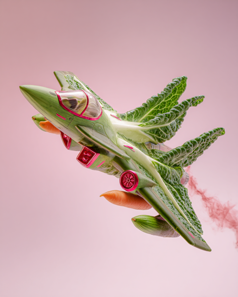 Salad shaped as a fighter jet